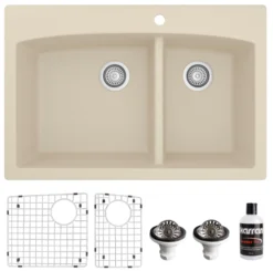 Karran 33" Drop In/Topmount Quartz Composite Kitchen Sink, 60/40 Double Bowl, Bisque, QT-711-BI-PK1
