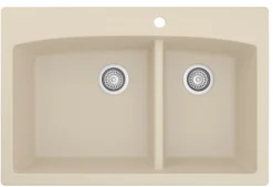Karran 33" Drop In/Topmount Quartz Composite Kitchen Sink, 60/40 Double Bowl, Bisque, QT-711-BI-PK1