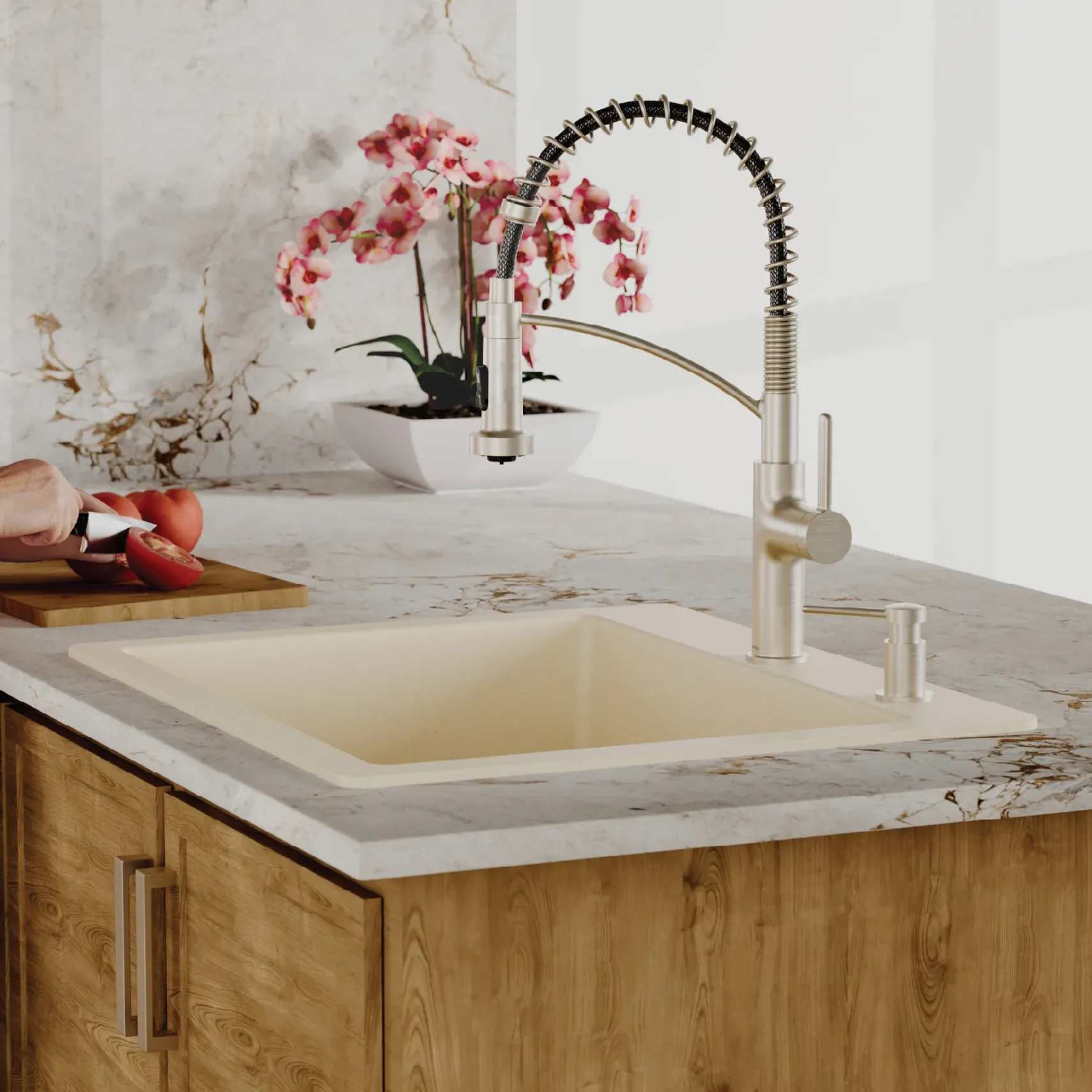 Karran 25" Drop In/Topmount Quartz Composite Kitchen Sink, Bisque, QT-820-BI