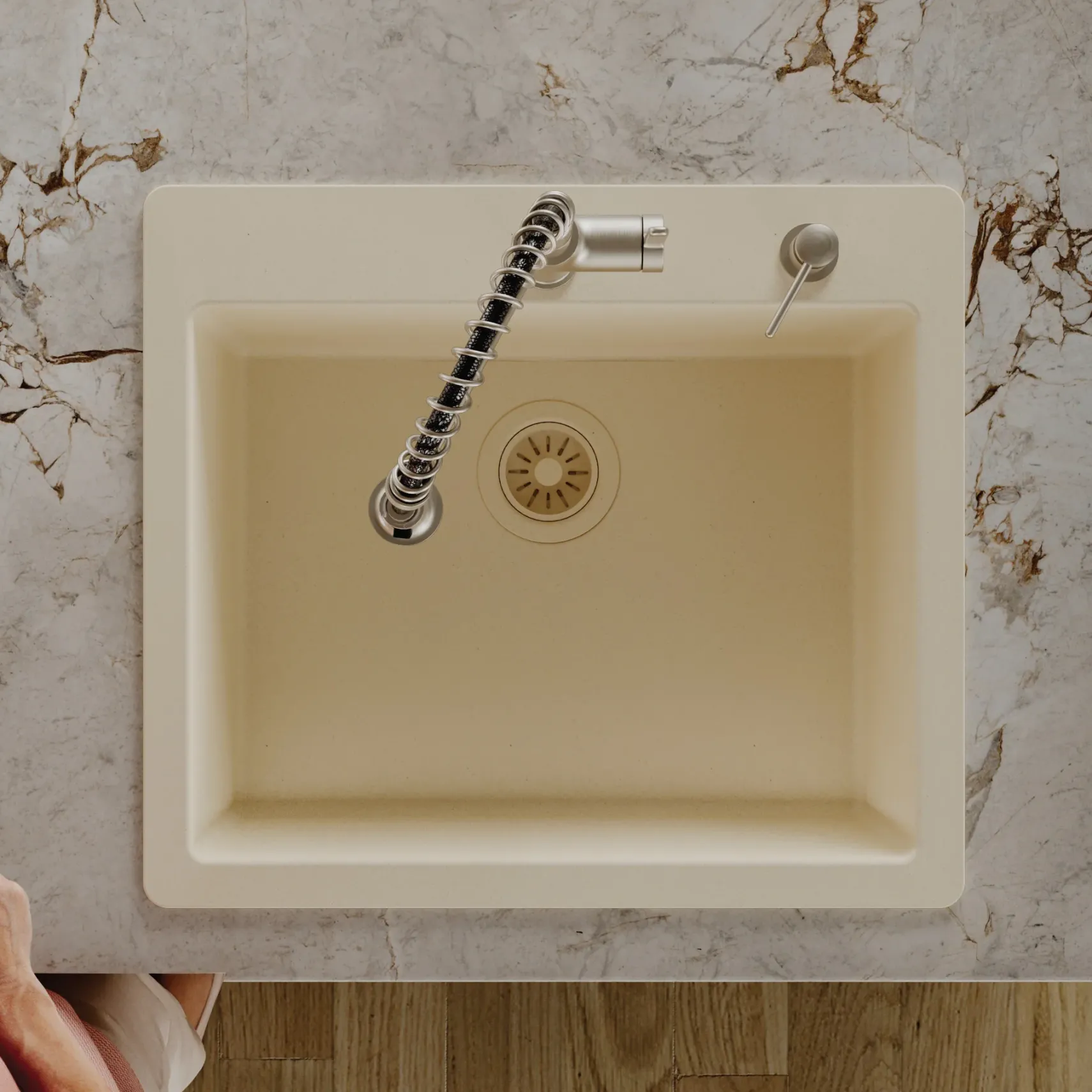 Karran 25" Drop In/Topmount Quartz Composite Kitchen Sink, Bisque, QT-820-BI