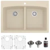 Karran 33" Drop In/Topmount Quartz Composite Kitchen Sink, 50/50 Double Bowl, Bisque, QT-710-BI-PK1