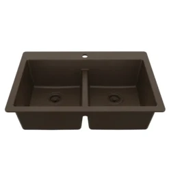 Karran 33" Drop In/Topmount Quartz Composite Kitchen Sink, 50/50 Double Bowl, Brown, QT-810-BR