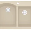 Karran 33" Drop In/Topmount Quartz Composite Kitchen Sink, 60/40 Double Bowl, Bisque, QT-610-BI