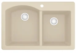 Karran 33" Drop In/Topmount Quartz Composite Kitchen Sink, 60/40 Double Bowl, Bisque, QT-610-BI