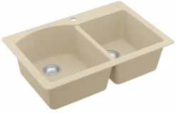 Karran 33" Drop In/Topmount Quartz Composite Kitchen Sink, 60/40 Double Bowl, Bisque, QT-610-BI