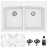 Karran 33" Drop In/Topmount Quartz Composite Kitchen Sink, 50/50 Double Bowl, White, QT-710-WH-PK1