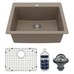 Karran 25" Drop In/Topmount Quartz Composite Kitchen Sink with Accessories, Concrete, QT-820-CN-PK1