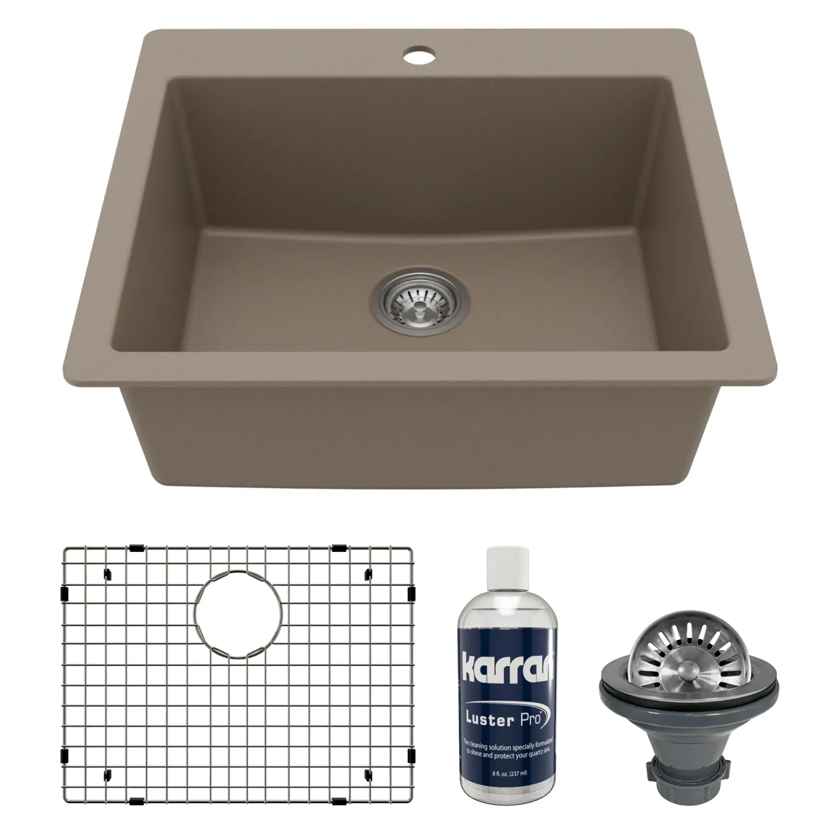 Karran 25" Drop In/Topmount Quartz Composite Kitchen Sink with Accessories, Concrete, QT-820-CN-PK1