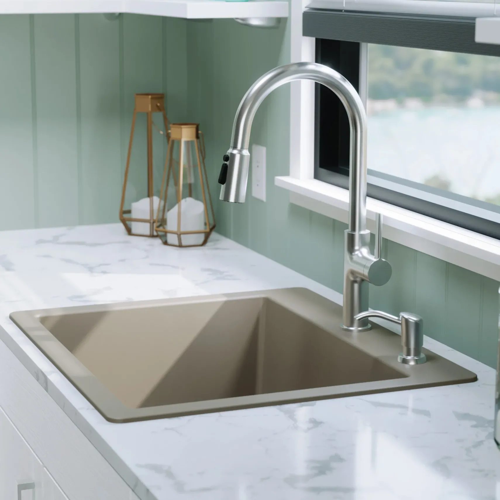 Karran 25" Drop In/Topmount Quartz Composite Kitchen Sink with Accessories, Concrete, QT-820-CN-PK1