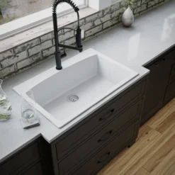 Karran 33" Drop In/Topmount Quartz Composite Kitchen Sink, White, QT-712-WH
