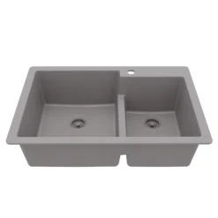 Karran 33" Drop In/Topmount Quartz Composite Kitchen Sink, 60/40 Double Bowl, Grey, QT-811-GR