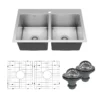 Karran 33" Drop In/Topmount Stainless Steel Kitchen Sink, 50/50 Double Bowl, 16 Gauge, EL-35-PK1