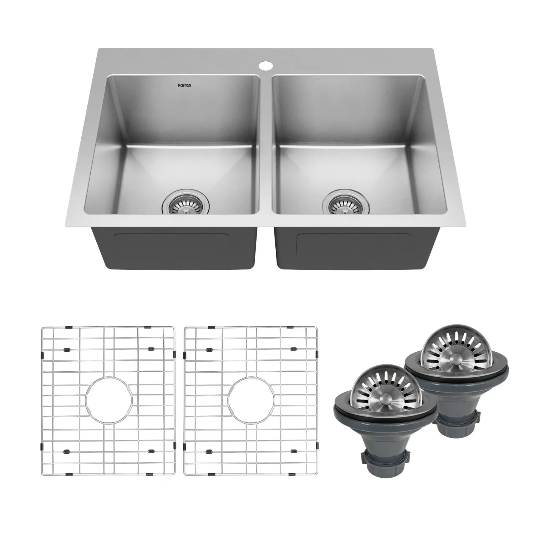 Karran 33" Drop In/Topmount Stainless Steel Kitchen Sink, 50/50 Double Bowl, 16 Gauge, EL-35-PK1