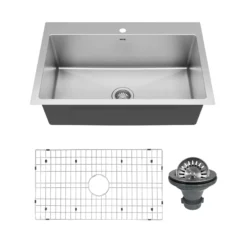 Karran 33" Drop In/Topmount Stainless Steel Kitchen Sink, 16 Gauge, EL-33-PK1