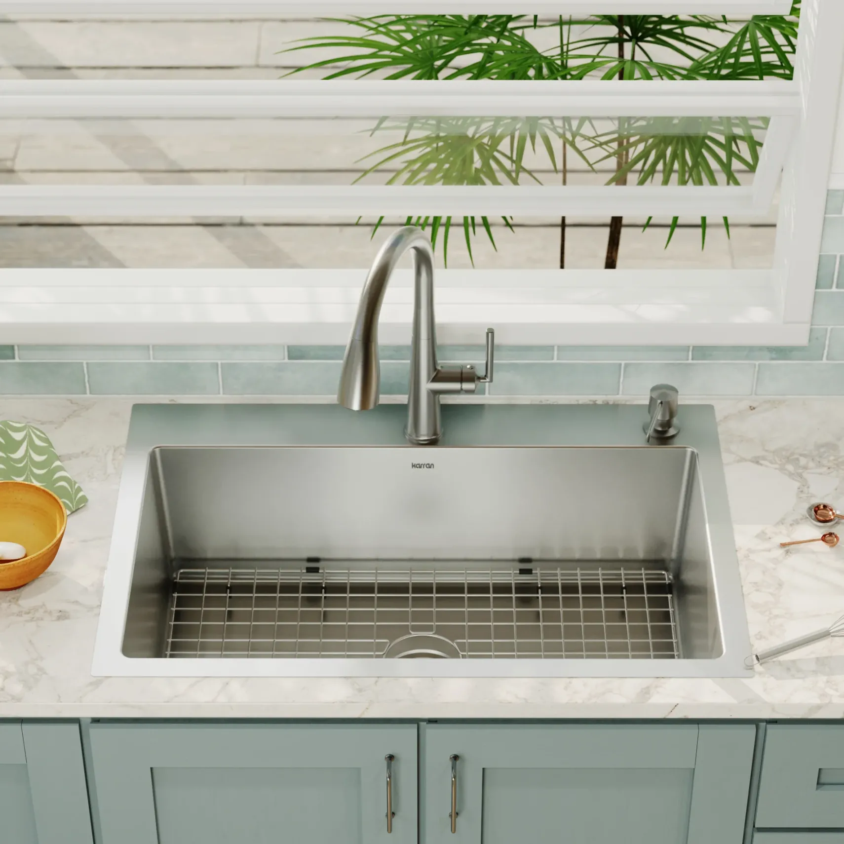 Karran 33" Drop In/Topmount Stainless Steel Kitchen Sink, 16 Gauge, EL-33-PK1