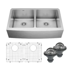 Karran Elite 36" Stainless Steel Farmhouse Sink with Accessories, 50/50 Double Bowl, 16 Gauge, EL-88-PK1