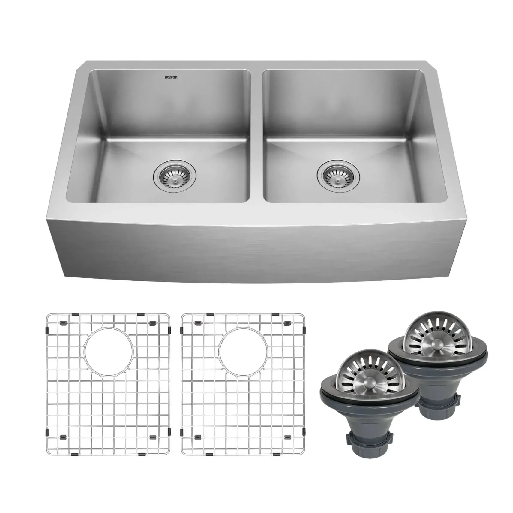 Karran Elite 36" Stainless Steel Farmhouse Sink with Accessories, 50/50 Double Bowl, 16 Gauge, EL-88-PK1