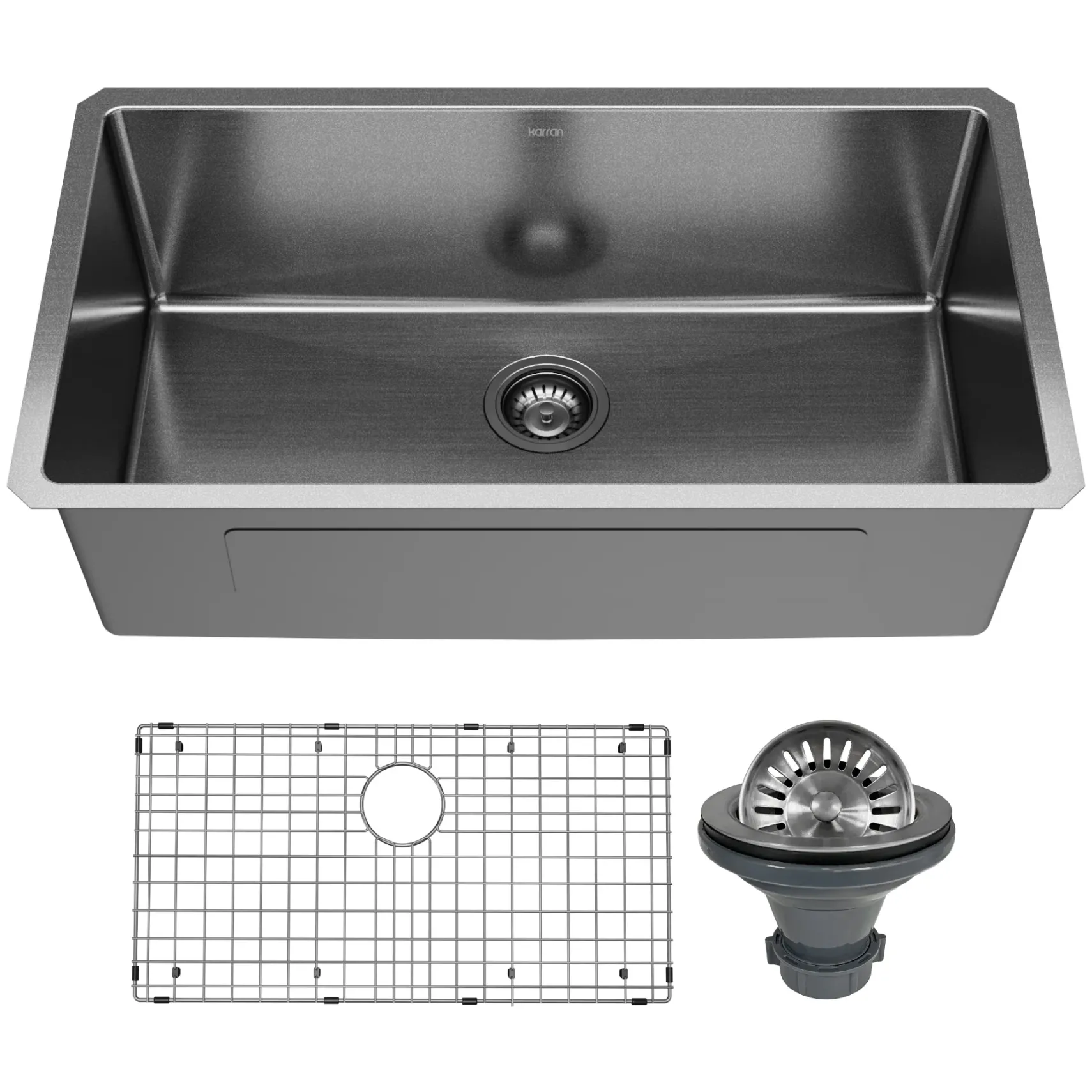 Karran Elite 32" Undermount Stainless Steel Kitchen Sink, Gunmetal Black, EL-79-D1-PK1