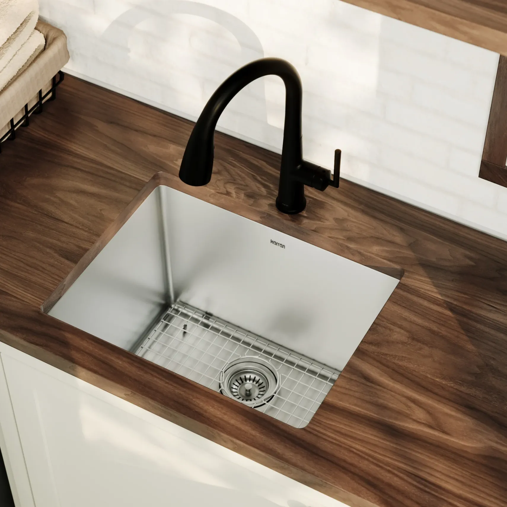 Karran Elite 23" Undermount Stainless Steel Kitchen Sink with Accessories, 16 Gauge, EL-74-PK1