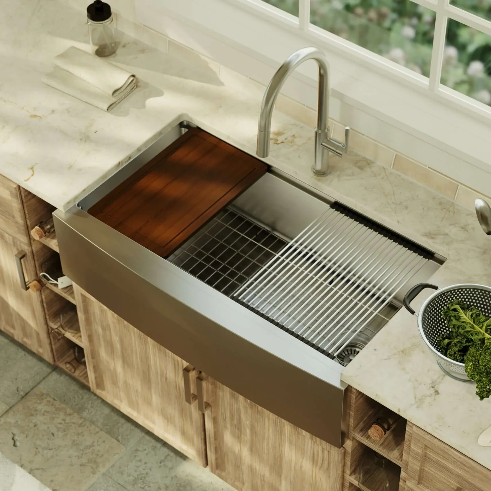 Karran Elite Workstation 36" Stainless Steel Workstation Farmhouse Sink with Accessories, 16 Gauge, WSA-46-PK1