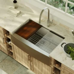Karran Elite Workstation 33" Stainless Steel Workstation Farmhouse Sink with Accessories, 16 Gauge, WSA-45-PK1