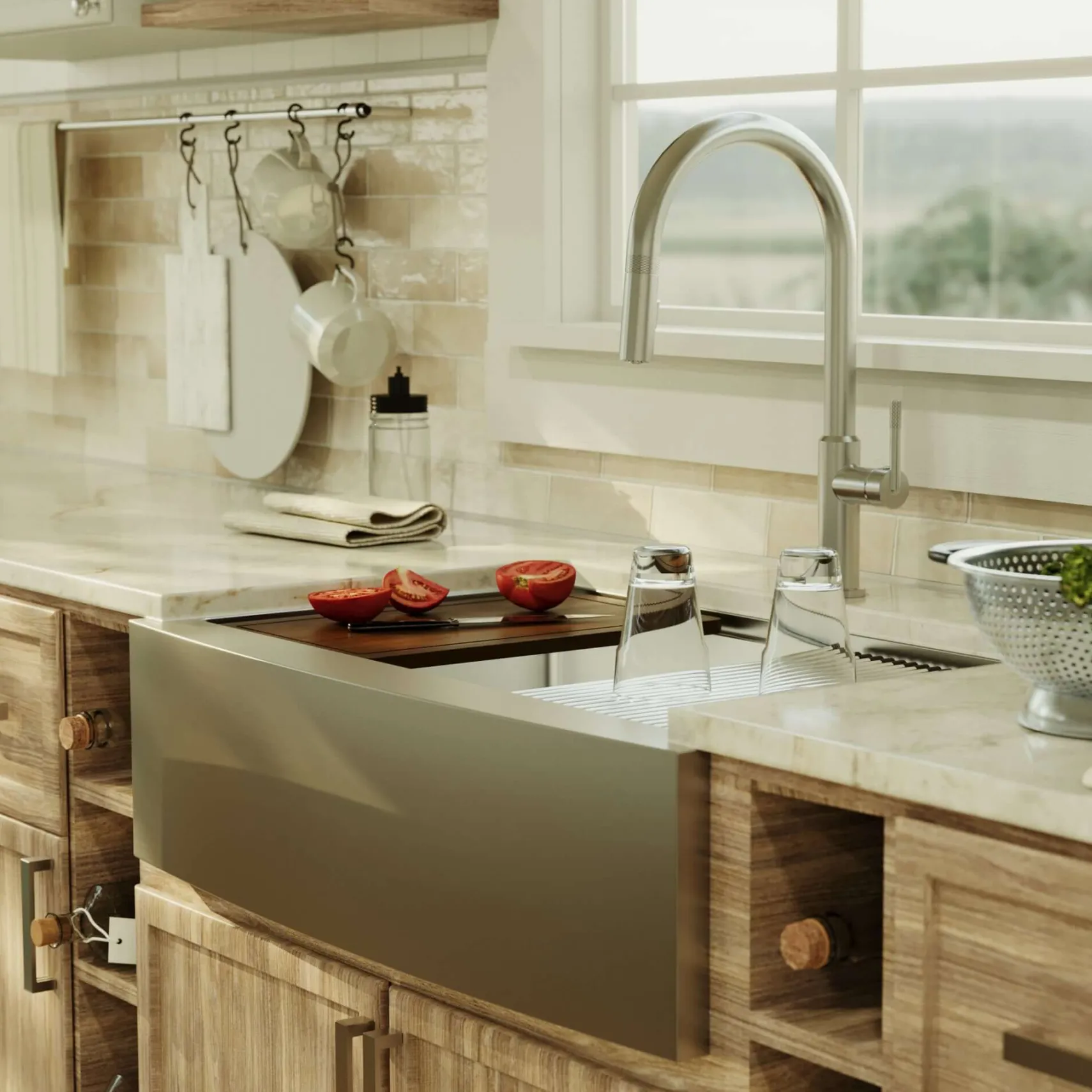 Karran Elite Workstation 33" Stainless Steel Workstation Farmhouse Sink with Accessories, 16 Gauge, WSA-45-PK1