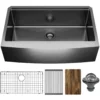 Karran Elite Workstation 33" Stainless Steel Farmhouse Sink, Gunmetal Black, WSA-45-D1-PK1