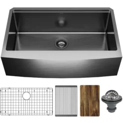 Karran Elite Workstation 33" Stainless Steel Farmhouse Sink, Gunmetal Black, WSA-45-D1-PK1