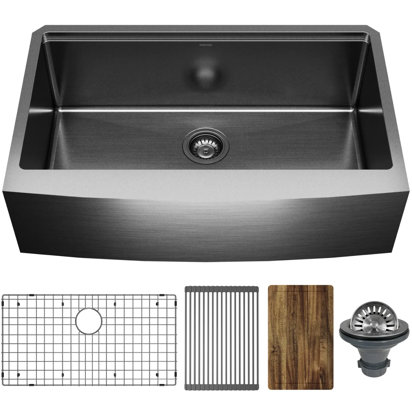 Karran Elite Workstation 33" Stainless Steel Farmhouse Sink, Gunmetal Black, WSA-45-D1-PK1