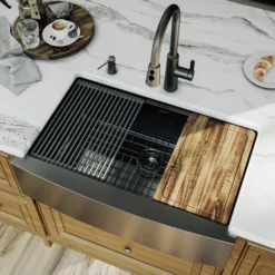 Karran Elite Workstation 33" Stainless Steel Farmhouse Sink, Gunmetal Black, WSA-45-D1-PK1