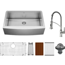 Karran Elite Workstation 33" Stainless Steel Farmhouse Sink with Faucet, WSA-45-PK3
