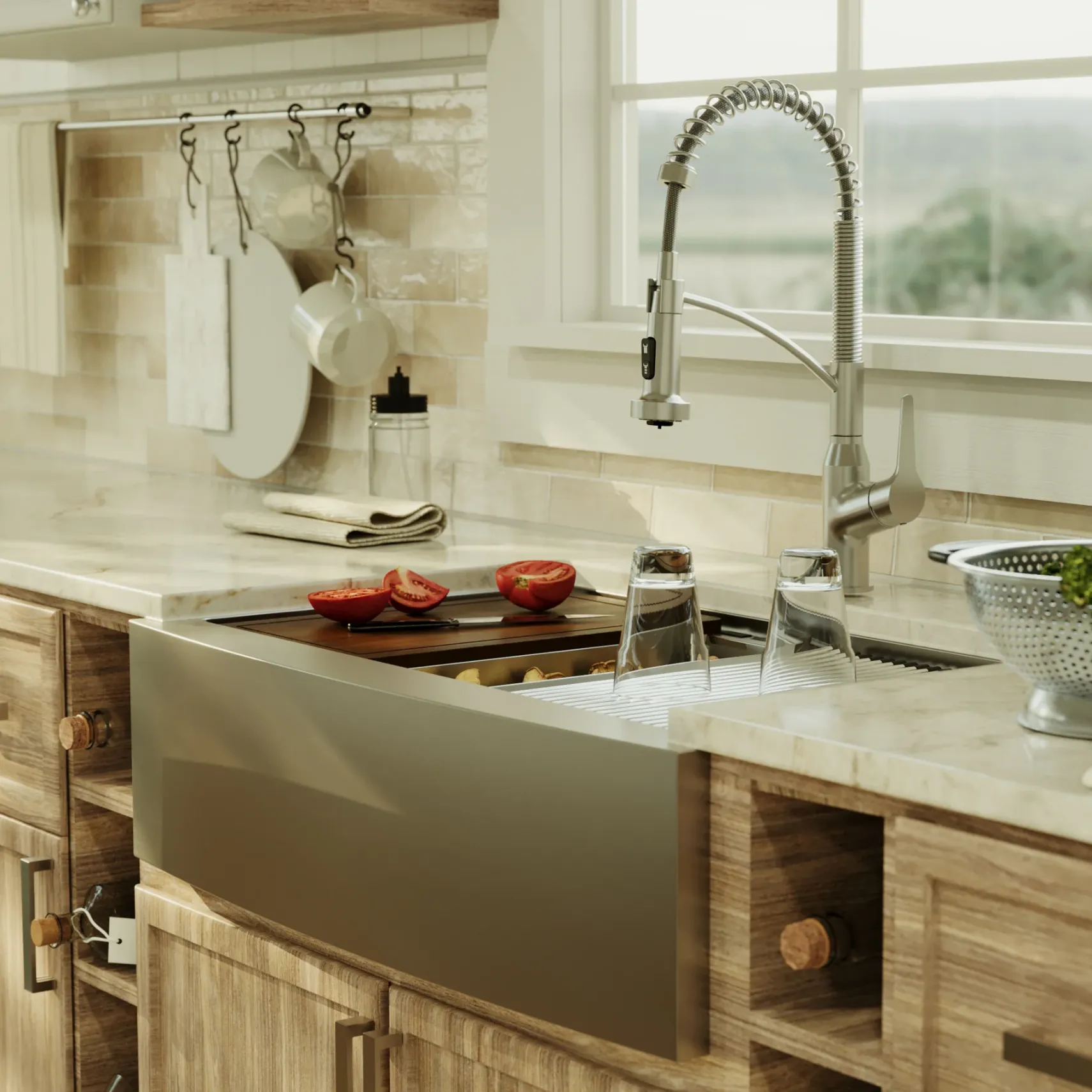 Karran Elite Workstation 33" Stainless Steel Farmhouse Sink with Faucet, WSA-45-PK3