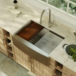 Karran Elite Workstation 30" Stainless Steel Workstation Farmhouse Sink with Accessories, 16 Gauge, WSA-42-PK1