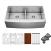 Karran Elite Workstation 36" Stainless Steel Workstation Farmhouse Sink with Accessories, 50/50 Double Bowl, 16 Gauge, WSA-48-PK1