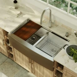 Karran Elite Workstation 36" Stainless Steel Workstation Farmhouse Sink with Accessories, 50/50 Double Bowl, 16 Gauge, WSA-48-PK1