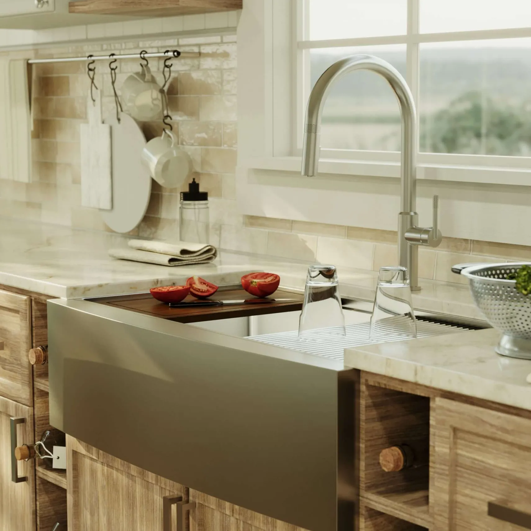 Karran Elite Workstation 36" Stainless Steel Workstation Farmhouse Sink with Accessories, 50/50 Double Bowl, 16 Gauge, WSA-48-PK1