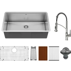 Karran Elite Workstation 32" Undermount Stainless Steel Kitchen Sink with Faucet, WS-37-PK3
