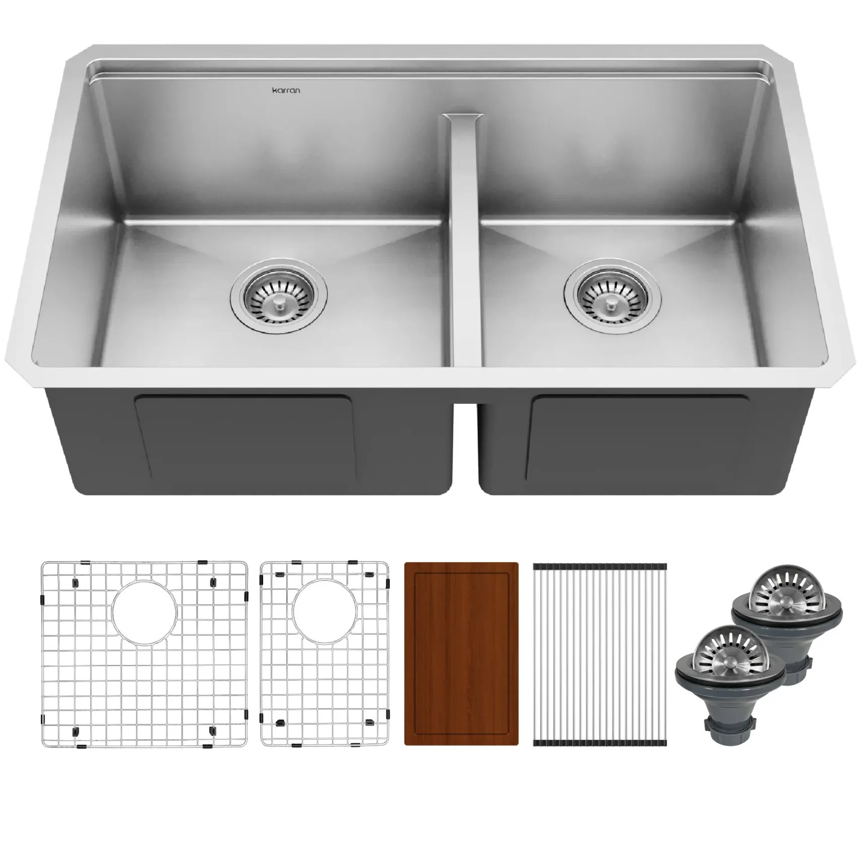 Karran Elite Workstation 32" Undermount Stainless Steel Workstation Kitchen Sink with Accessories, 60/40 Double Bowl, 16 Gauge, WS-40-PK1