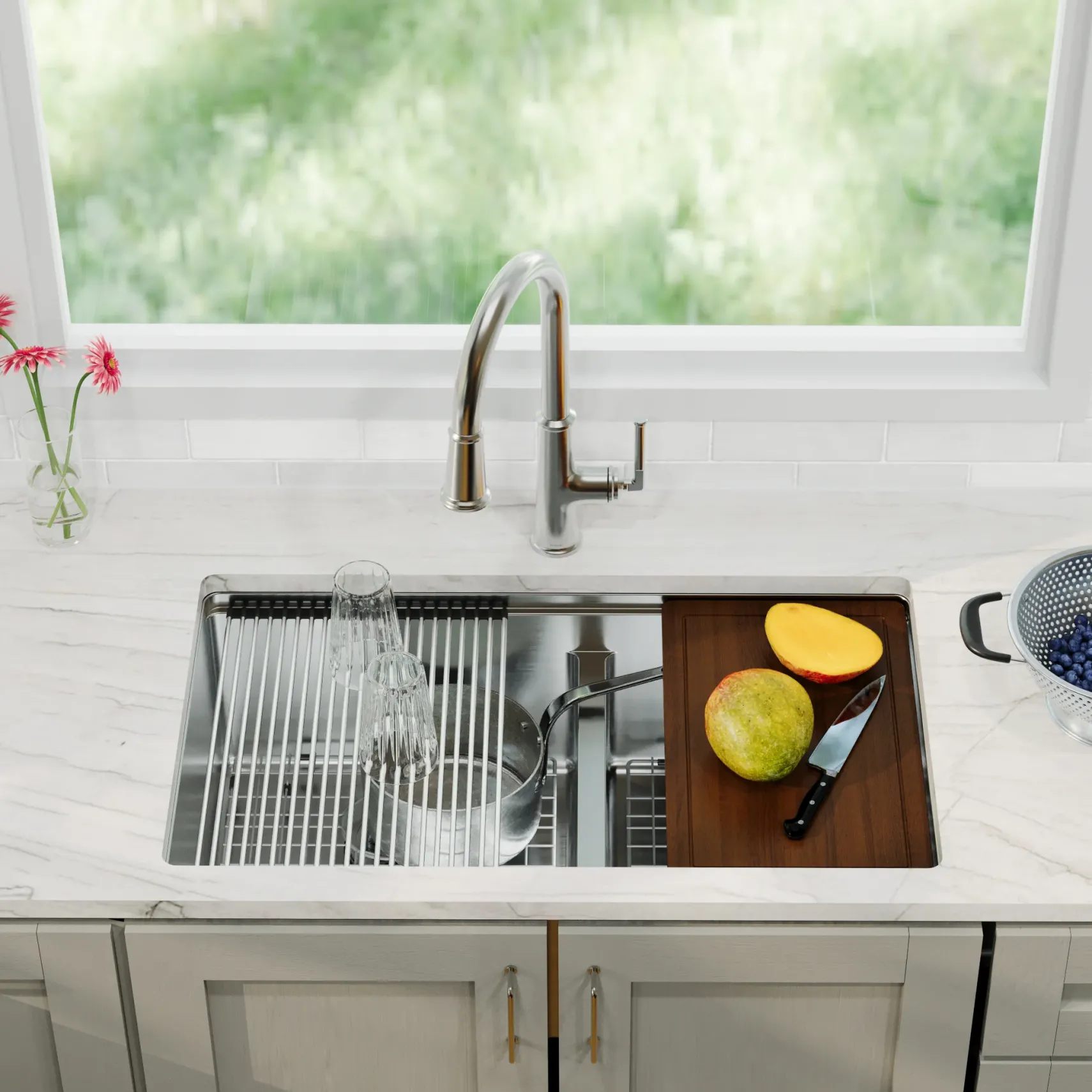 Karran Elite Workstation 32" Undermount Stainless Steel Workstation Kitchen Sink with Accessories, 60/40 Double Bowl, 16 Gauge, WS-40-PK1