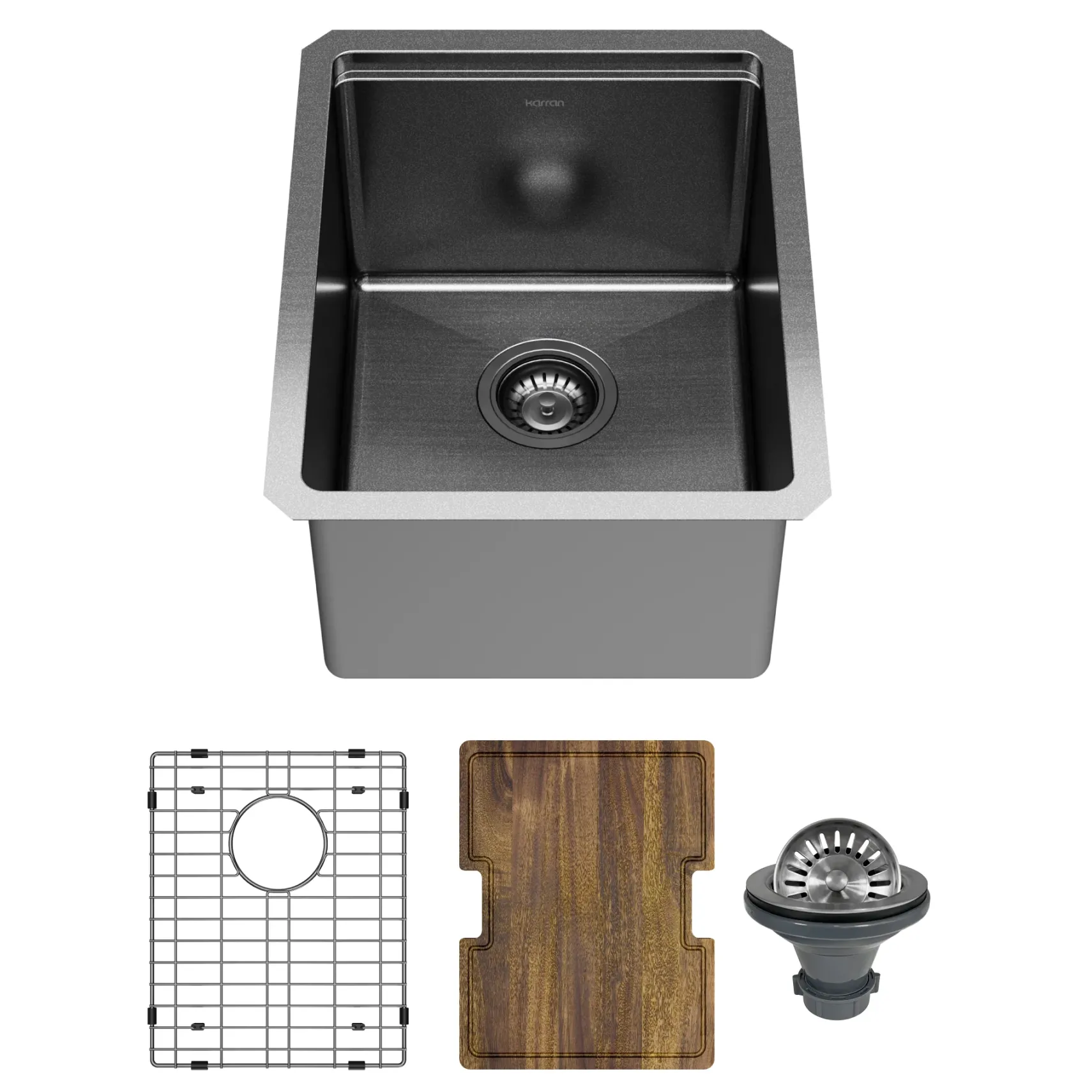 Karran Elite Workstation 15" Undermount Stainless Steel Kitchen Sink, Gunmetal Black, WS-31-D1-PK1