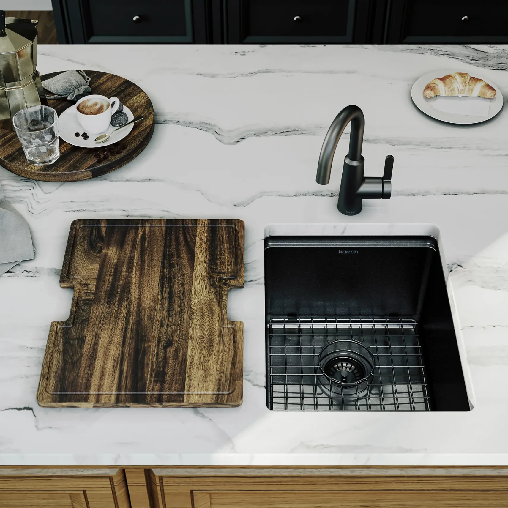 Karran Elite Workstation 15" Undermount Stainless Steel Kitchen Sink, Gunmetal Black, WS-31-D1-PK1