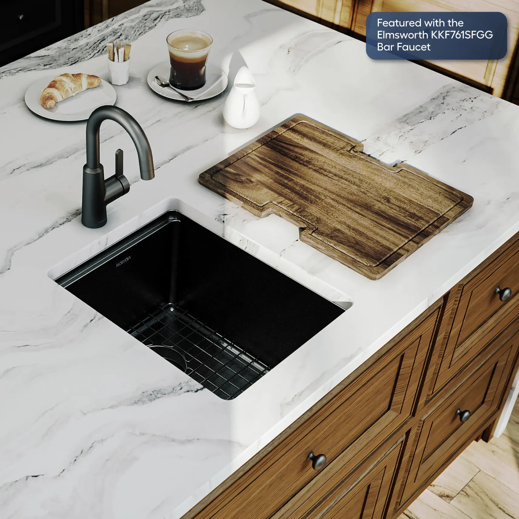 Karran Elite Workstation 15" Undermount Stainless Steel Kitchen Sink, Gunmetal Black, WS-31-D1-PK1