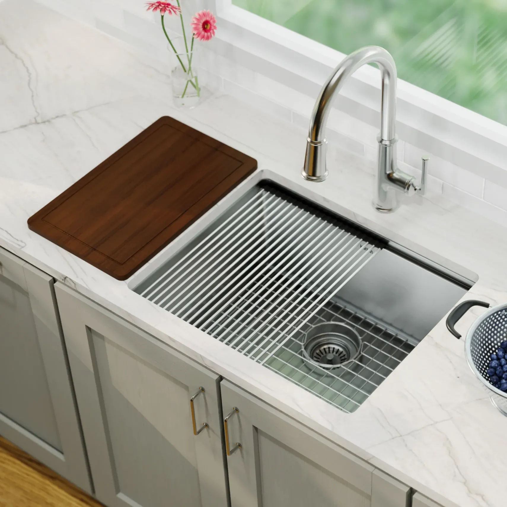 Karran Elite Workstation 23" Undermount Stainless Steel Workstation Kitchen Sink with Accessories, 16 Gauge, WS-32-PK1