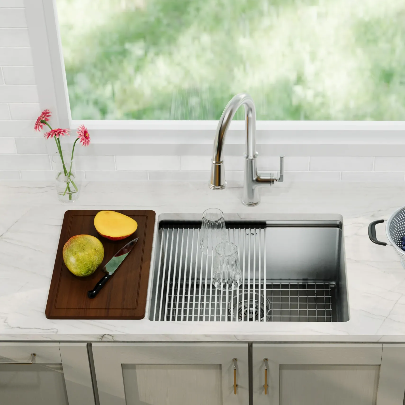 Karran Elite Workstation 23" Undermount Stainless Steel Workstation Kitchen Sink with Accessories, 16 Gauge, WS-32-PK1