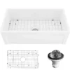 Karran Fireclay 33" Fireclay Farmhouse Sink with Accessories, White, FCP33SBWH