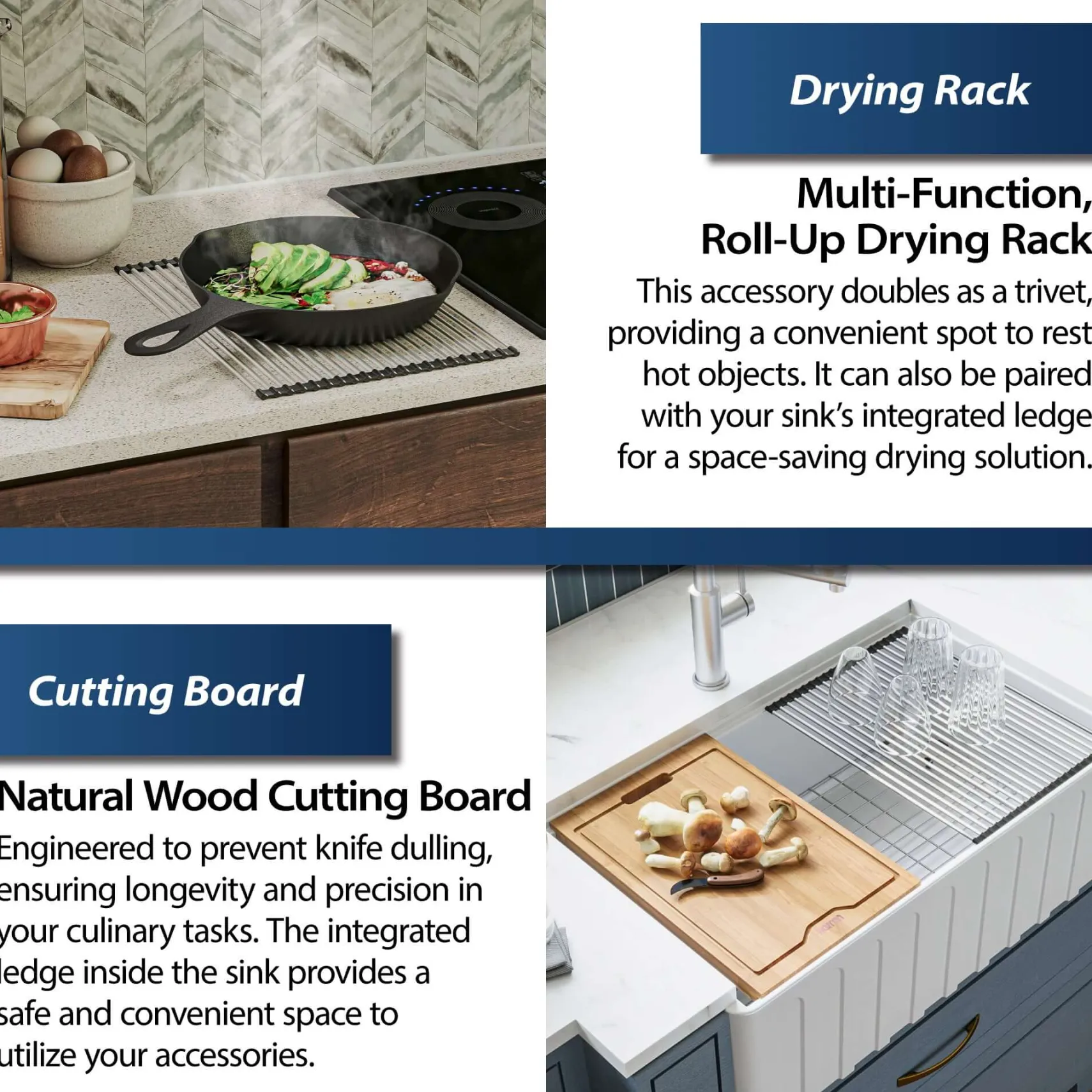 Karran Fireclay 30" Fireclay Workstation Farmhouse Sink with Accessories, White, FCWSF30SBWH-PK1
