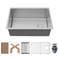 Karran Fusion 27" Undermount Stainless Steel Workstation Kitchen Sink with Accessories, 16 Gauge, UUMSB2732-PK1