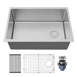 Karran Fusion 27" Undermount Stainless Steel ADA Kitchen Sink with Accessories, 16 Gauge, UUMSB2731-PK1