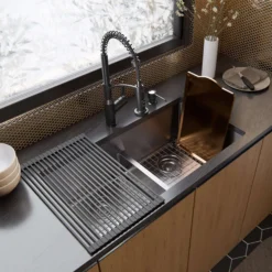 Karran Fusion 33" Undermount Stainless Steel ADA Kitchen Sink with Accessories, 50/50 Double Bowl, 16 Gauge, UUMDB3321-PK1
