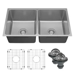 Karran Lansen 32" Undermount Stainless Steel Kitchen Sink, 50/50 Double Bowl, UMDB3211-PK1